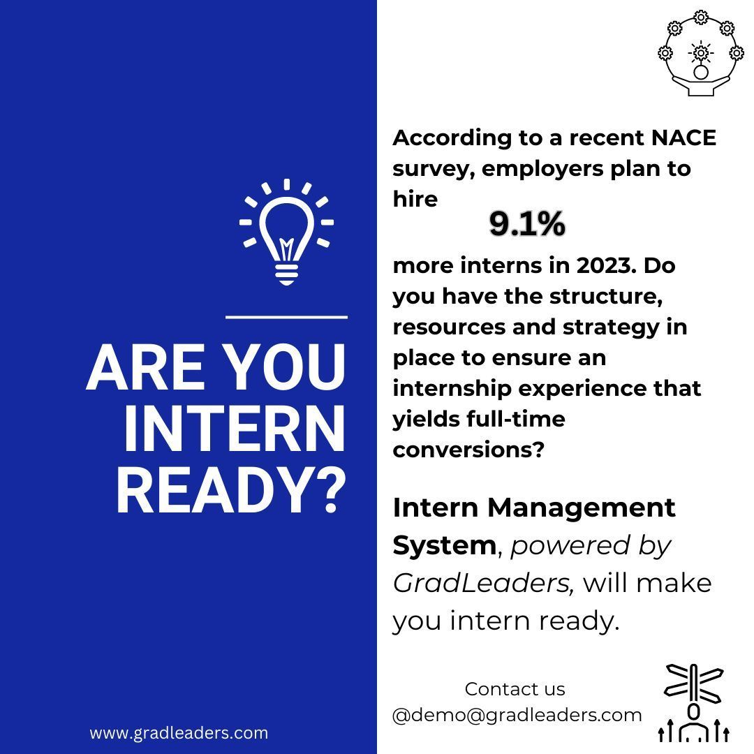 GradLeaders's tweet photo. With companies increasingly looking to interns as a critical talent pipeline, ensuring all have an impactful, structured and equitable experience is paramount. IMS by GradLeaders ensures you ARE intern ready.
Learn more - https://t.co/QB0cez8TJE
#internshipmanagement https://t.co/WmUGBnzJzG