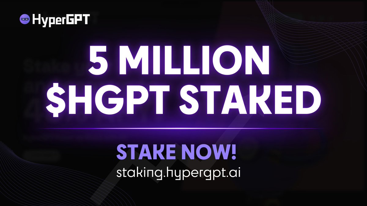 dua3536's tweet image. 🎉 @hypergpt hit a new milestone! 🎉 Over 5 million tokens have been staked in HyperGPT's staking program 🔥. Join the growing community of stakers and earn passive income with HyperGPT. Don't miss out on this opportunity. #HyperGPT #StakingProgram #PassiveIncome