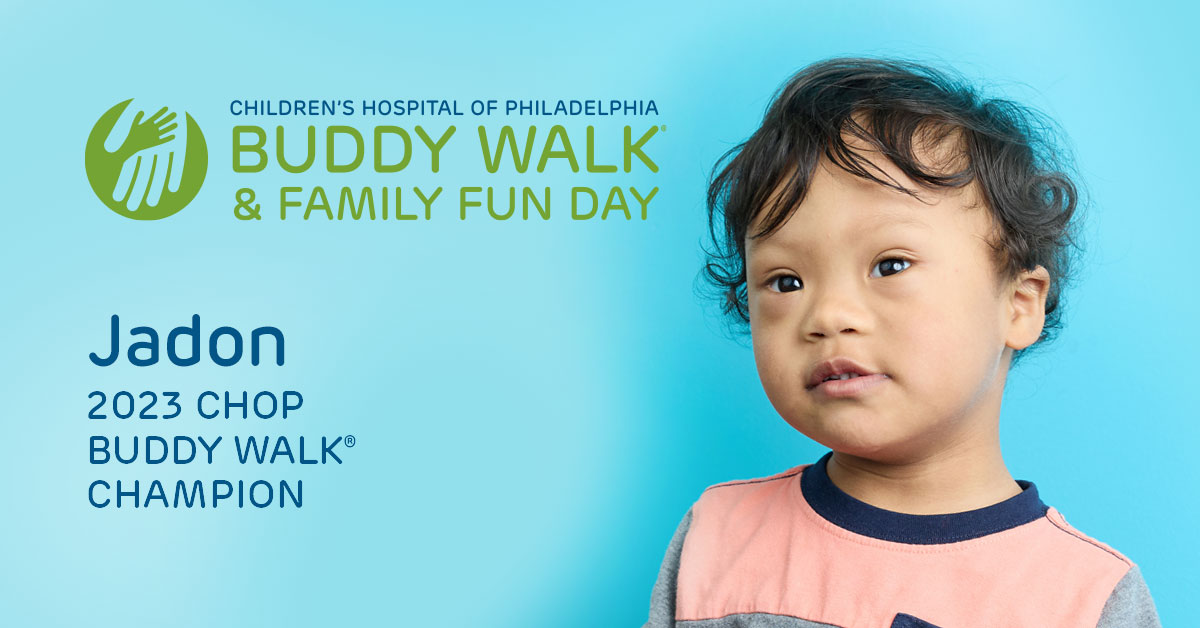 ChildrensPhila's tweet photo. Jadon, one of our #CHOPBuddyWalk Champions from Parlin, NJ, is a friendly toddler who loves to laugh. His mom contacted our Trisomy 21 Program for help in accessing the services he will need as he grows. Register to join us on 10/8: https://t.co/dGmoXHzZxg. #ForBreakthroughs https://t.co/Yxt6cfVqcj