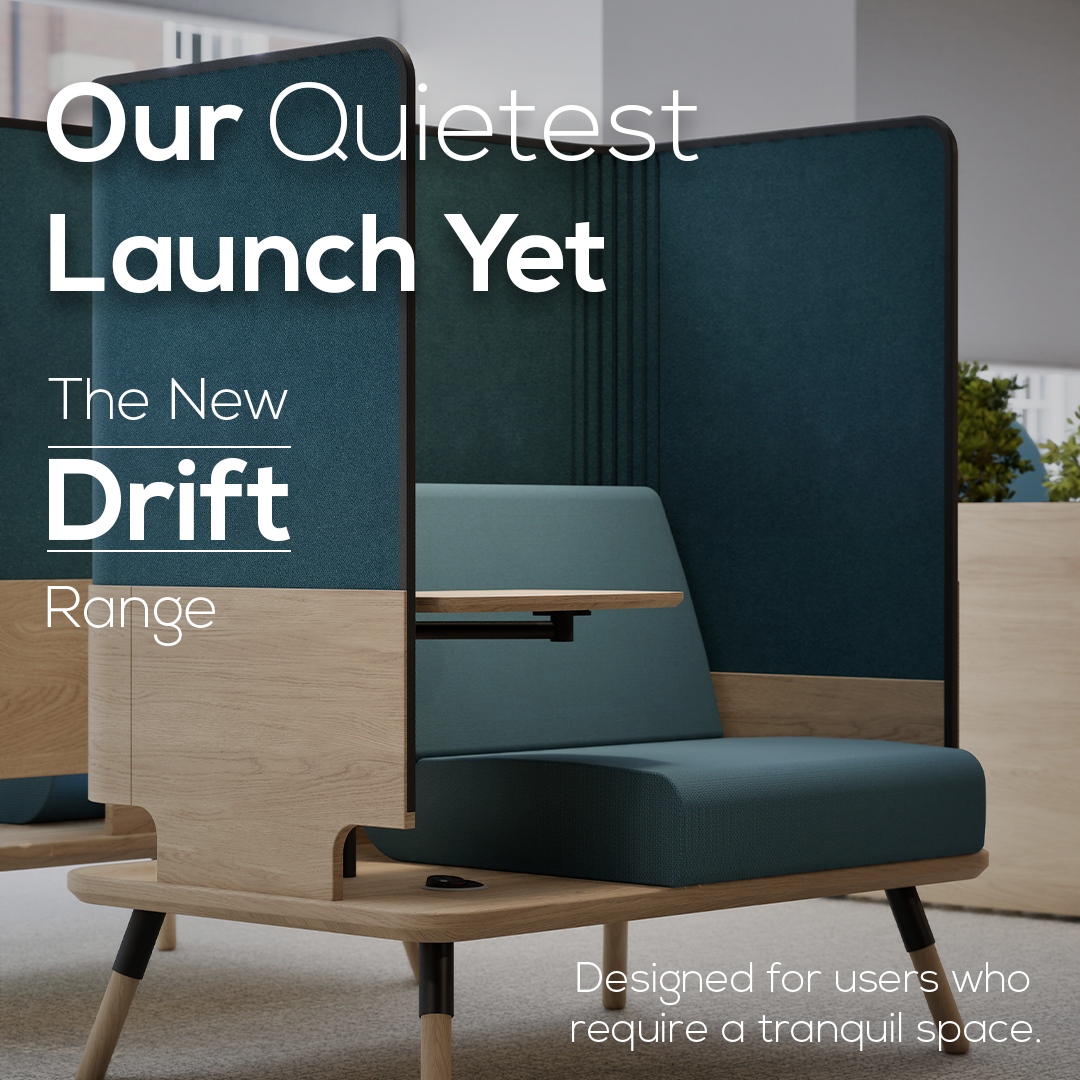 Connectiontweet's tweet image. Our quietest launch yet.

A #seatingsystem designed for times of focussed work with acoustic and visual privacy. Drift utilises an acoustic #PET surround to create a #quietzones within the heart of the #office for individual or #collaborativework. 

l8r.it/wf3w