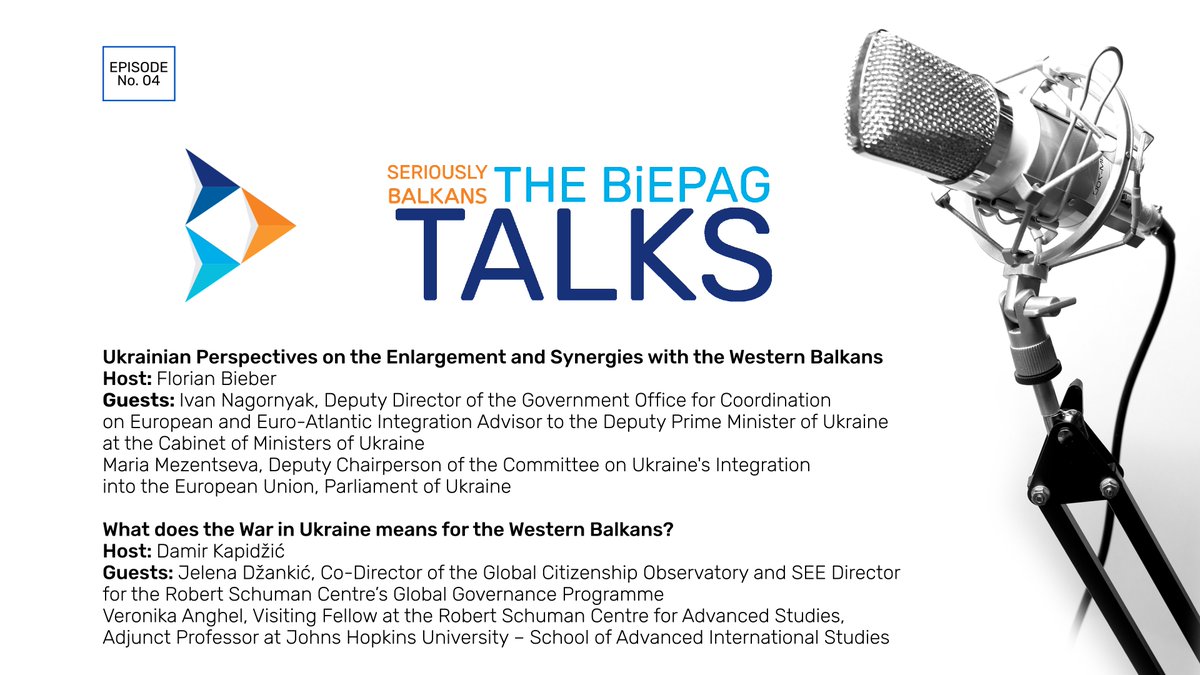📣BiEPAG talks ep.4 is🔛

🔎#Ukraine

🔶Ukrainian Perspectives on the #Enlargement and Synergies with the #WesternBalkans
🗣️<a href="/fbieber/">bieber</a> with <a href="/ivannagor/">Nagornyak Ivan</a> <a href="/mezentseva_dep/">Mariia Mezentseva MP</a>

🔶The War in Ukraine and the Western Balkans
🗣️<a href="/DamirKapidzic/">Damir Kapidzic | INACTIVE</a> with @JDzankic <a href="/anghel_v1/">Veronica Anghel</a>

🎧shorturl.at/owBX6