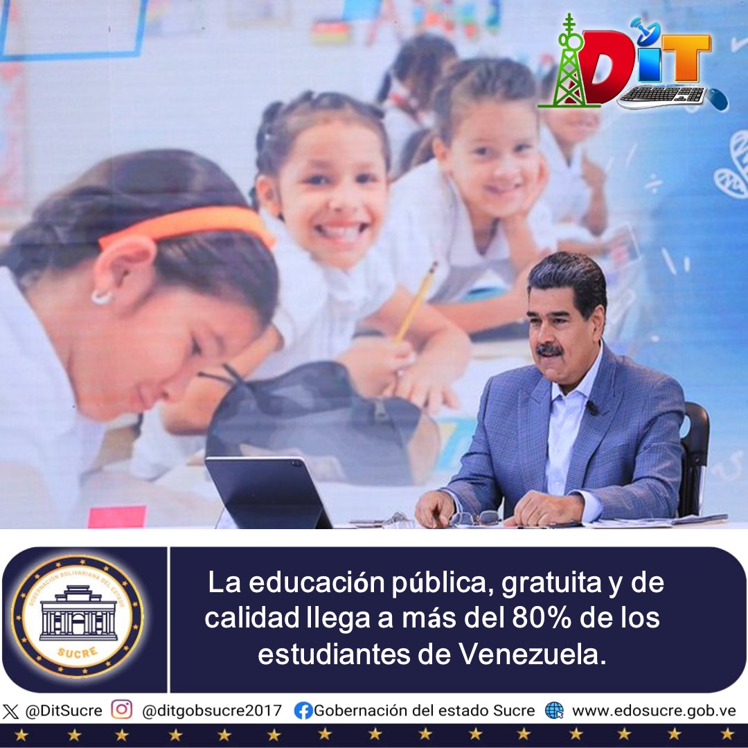 Dgtgobsucre's tweet photo. #AsíLoDijo | Pdte. @NicolasMaduro : La educación pública, gratuita y de calidad llega a más del 80% de los estudiantes de Venezuela. Antes no era así la educación pública en Venezuela estaba destruida y privatizada.

 #QueNotaRegresarAClases https://t.co/sHi9GuFl82