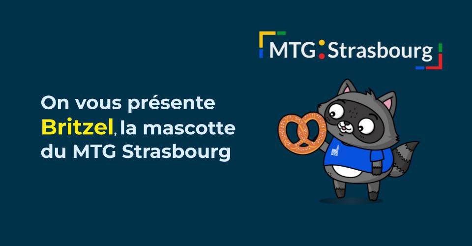 s. Il est mignon, il est alsacien, il aime les bretzels et le MTG Strasbourg… C’est avec joie que nous vous présentons Britzel 🦝🥨 notre nouvelle mascotte ! Chapeau l’artiste, il est superbe 😍 Restez connectés pour la suite 😉 @mtg_france_org
