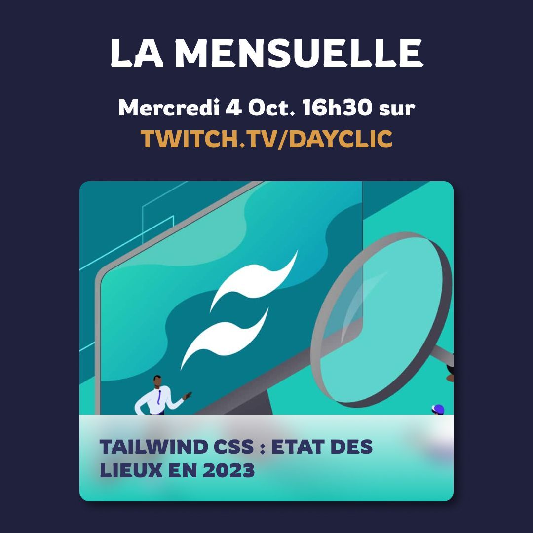 Pickbeam's tweet image. Tailwind CSS vous connaissez ?

📅 Débat sur l'utilisation de Tailwind à 16h30 sur notre chaine Twitch pour l'émission Mensuelle Dayclic ! 💥