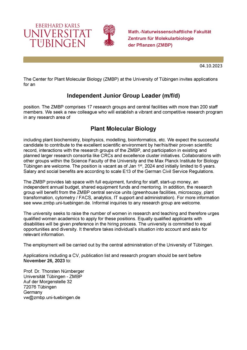 The ZMBP is looking for a new Junior Group Leader! 
Please retweet