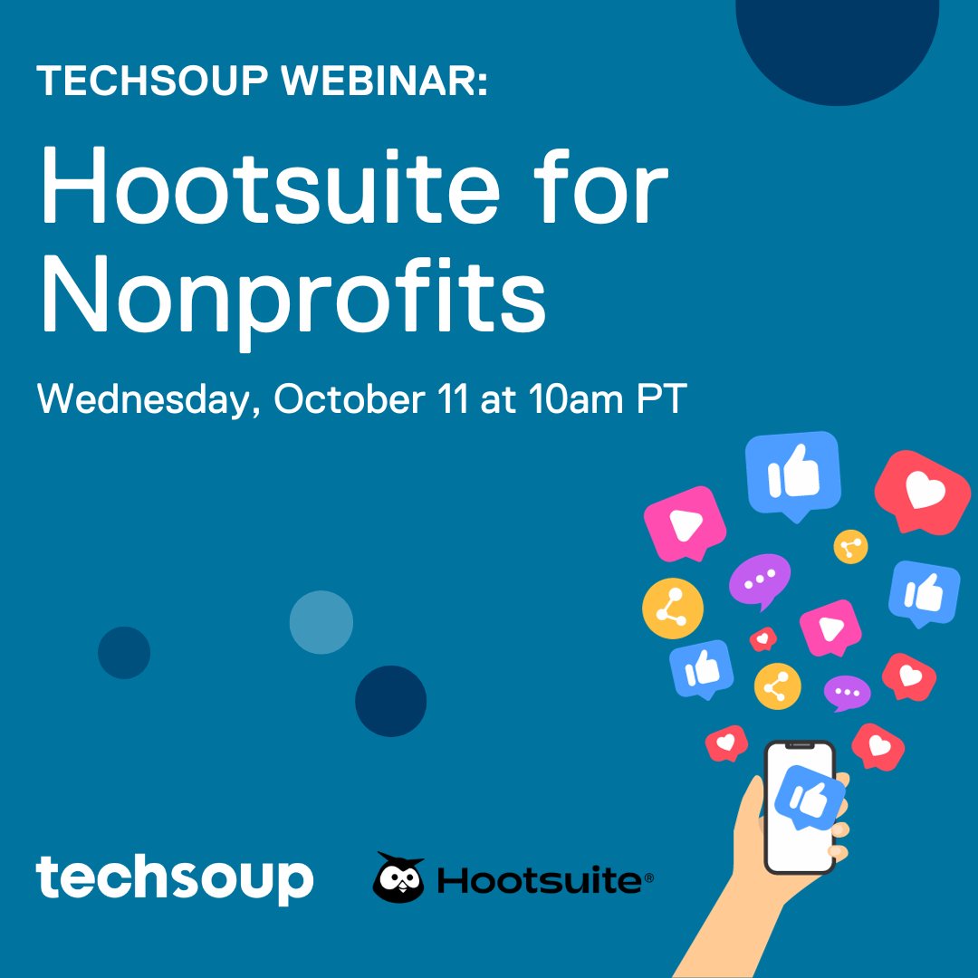 LauraMadaE's tweet photo. Join Hootsuite Senior Customer Success Manager, Roya Kalbassi, and TechSoup on October 11 @10am PT for a #TSWebinar to talk about how to create a social media marketing strategy for your nonprofit.

Sign up here: https://t.co/hJuE11sX9A

#HootGiving #SocialForGood https://t.co/lNY1nxSvA4