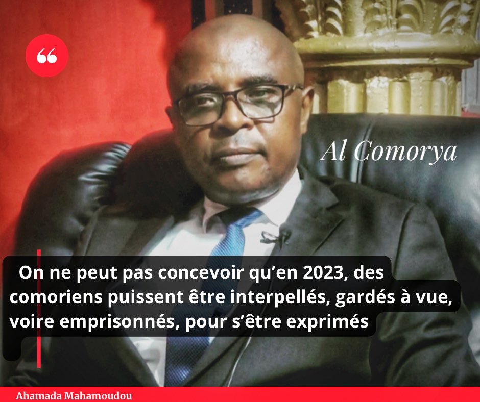 AlComorya's tweet photo. Le Front Commun par la voix de son porte-parole Maître Mahamoud exige la libération de ses 3 militants arrêtés après avoir déposé à l’Ambassade de France, une lettre réclamant des élections libres aux #Comores pour lui c’est le signe d’une dictature

https://t.co/4Q1uhc8x57 https://t.co/S3BwafzzWX