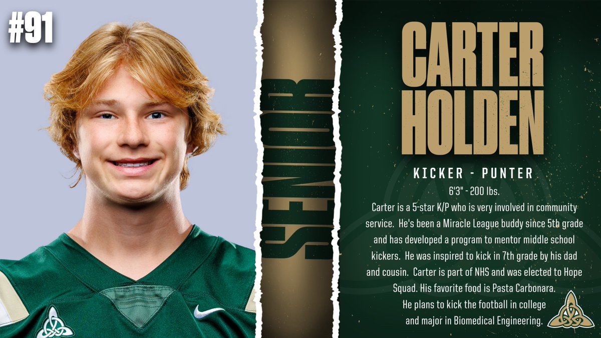 CeltsFootball's tweet image. Meet our 5-star Kicker-Punter Senior  @Carter_Holden7 who was Second Team All State last season. #GoCelts #Together