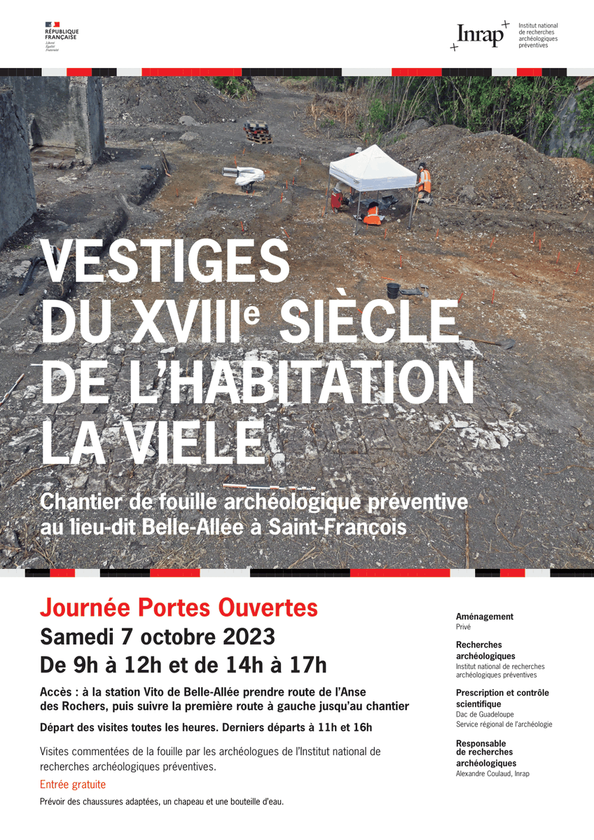Inrap_ActuNAOM's tweet photo. [✨visite]  Samedi 07 octobre, le chantier de fouille #archéologique mené sur les ruines de l'habitation coloniale de M. La Viele à la sucrerie Belle-Allée #Guadeloupe, ouvre ses portes et propose des visites commentées par les archéologues de l'@Inrap
👉https://t.co/Os7NyRikeT https://t.co/wm2TqSo0Qj