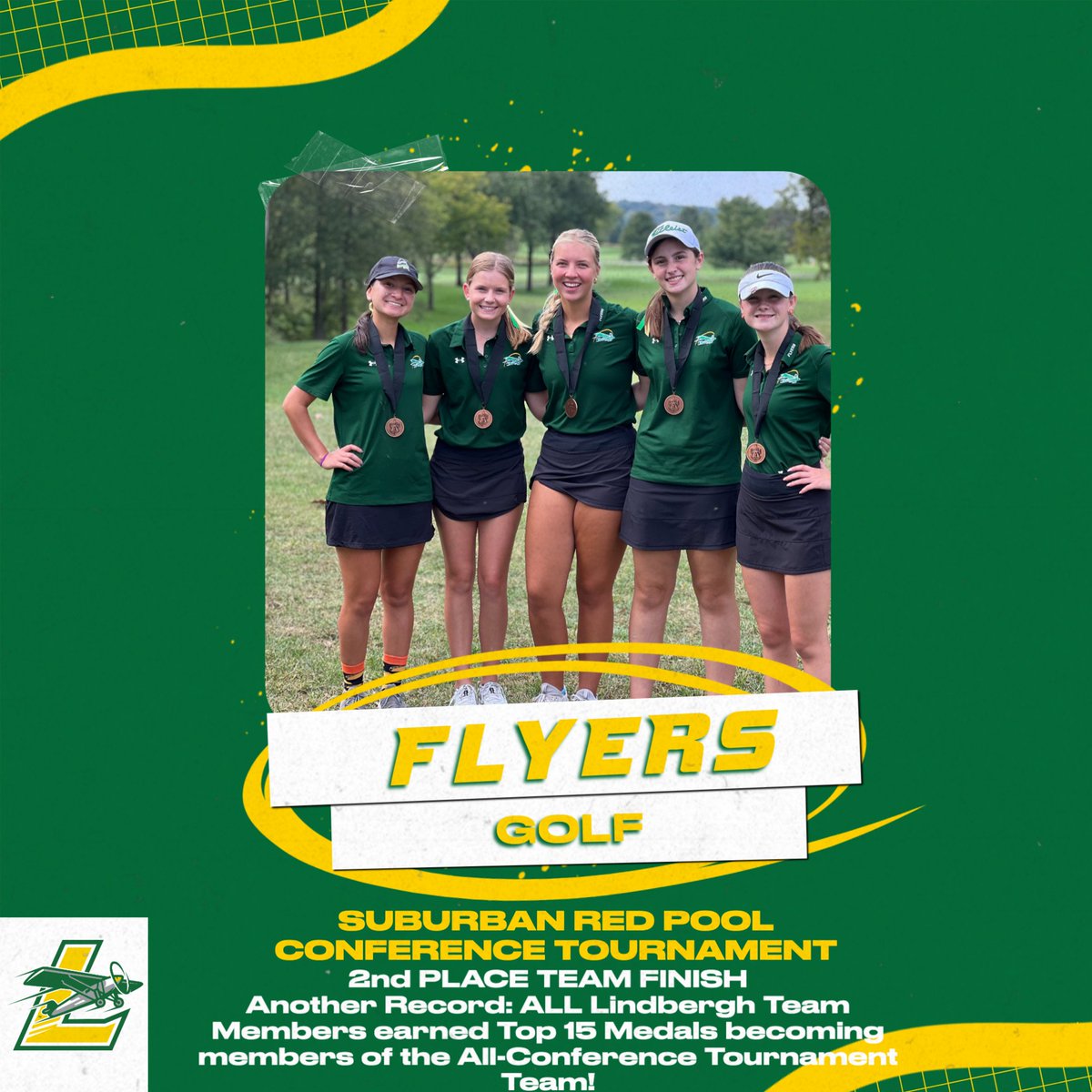 2nd PLACE TEAM FINISH and  Another Record: ALL Lindbergh Team Members earned Top 15 Medals becoming members of the All-Conference Tournament Team!