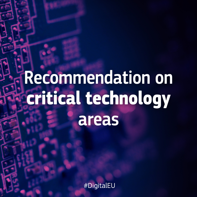 DigitalEU's tweet photo. 📀advanced semiconductors
🤖artificial intelligence
🔬biotechnologies
⚛️quantum
The Recommendation on #CriticalTechnology identifies 10 critical tech areas, of which 4 are highly likely to present the most sensitive & immediate risks for the EU's economic security.
Read more 👇