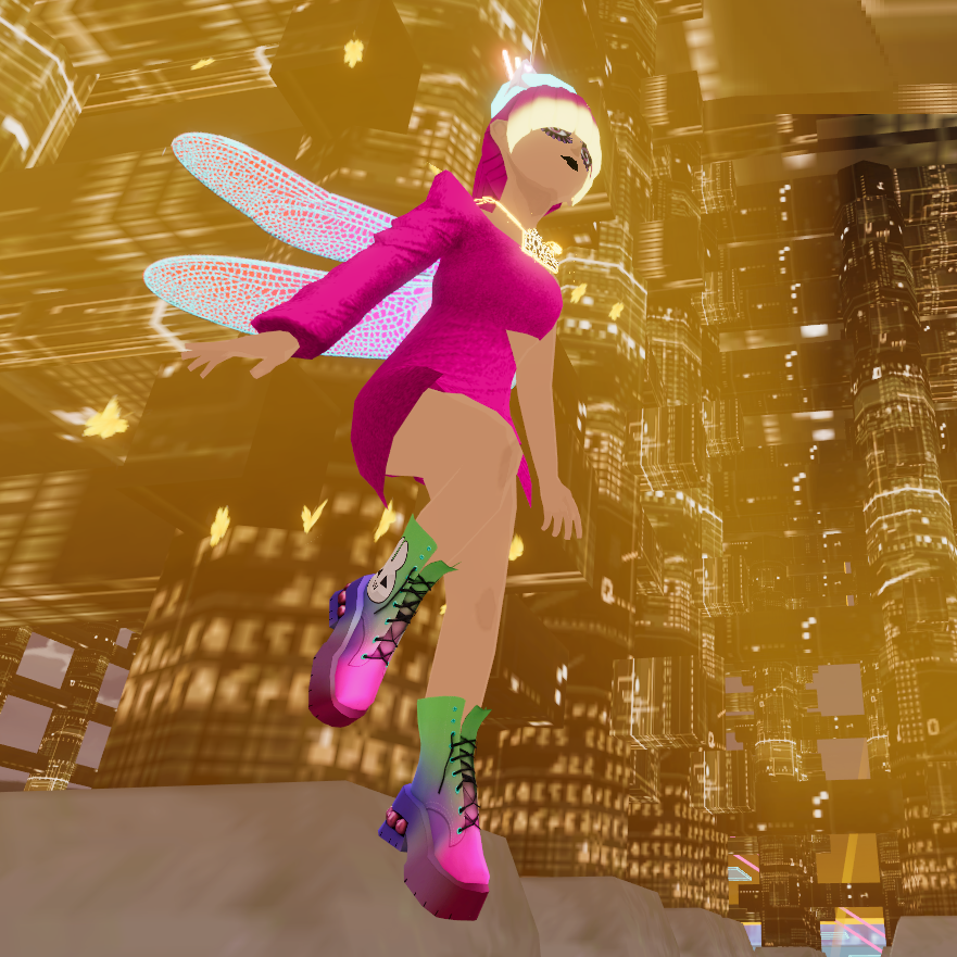 Celebrating #WearableWednesday in @decentraland with the gorgeous dress by @sherrybeary111 🌟🌟🌟 Hair by @hancos_2songs Wings by @ButterflyPrawn Necklace by @EmpressRaeon @RoyalBabesNFT Headpiece by @edolena_crypto @edolenable Shoes by #NicholasKirkwood Emote by…