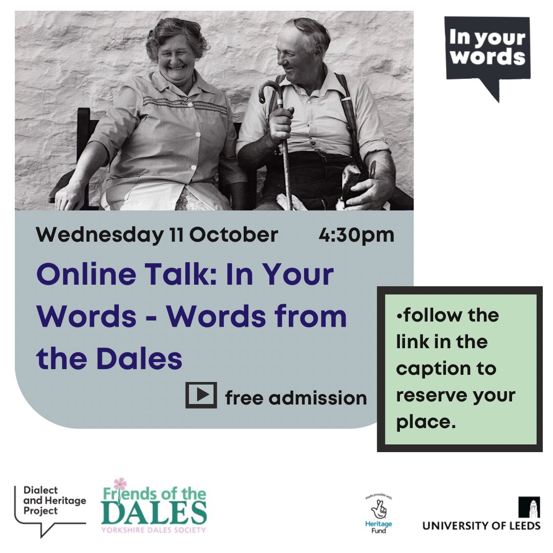 Join Dr Fiona Douglas in bringing to life some of the key insights of the 1950s Survey of English Dialects and the Great Big Dialect Hunt. Organised by @FriendsDales Follow the link to book your spot: eventbrite.co.uk/e/online-talk-… @UniversityLeeds #digitaltalk #heritage