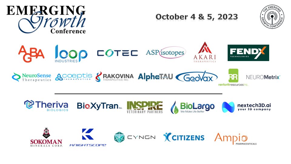 ryanmattera's tweet photo. LIVE NOW - Emerging Growth Conference 63 

https://t.co/uyhhjKNq7h

Day 1 $AGBA $LOOP $CTHCF $CTH $ASPI $AKTX $FDXTF $FNDX $NRSN $RKV $DRTS $GOVX $RFHRF $RFR $NURO 
Day 2 $TOVX $BIXT $IVP $BLGO $NEXCF $NTAR $SICNF $KSCP $CYN $CIA $AMPE $STPGF $STGO https://t.co/ZL8oW9V9rK