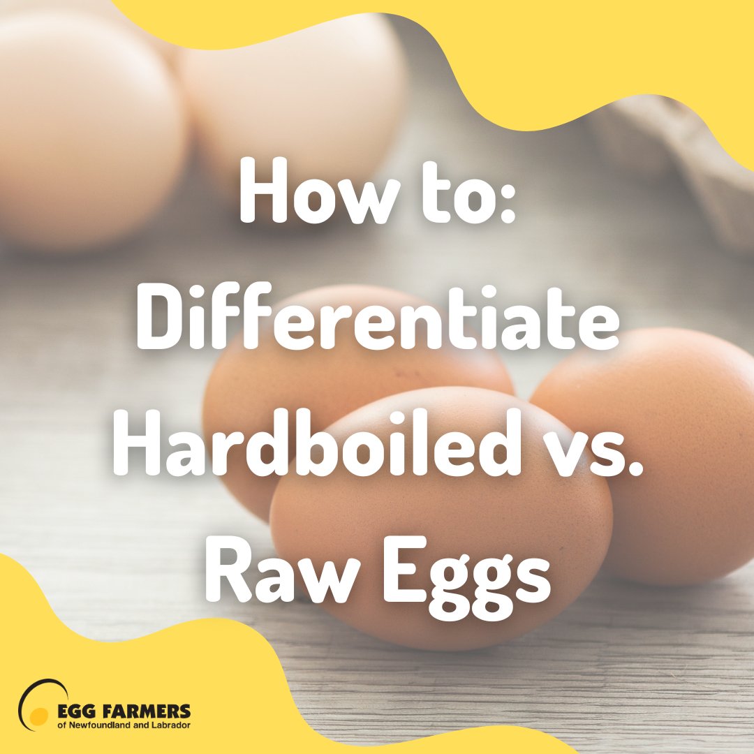 To differentiate between hard-boiled eggs and raw eggs, simply spin it. A hardboiled egg will spin longer than a raw egg. The liquid centre in a raw egg prevents it from building up enough momentum to keep turning.

#NLEggs