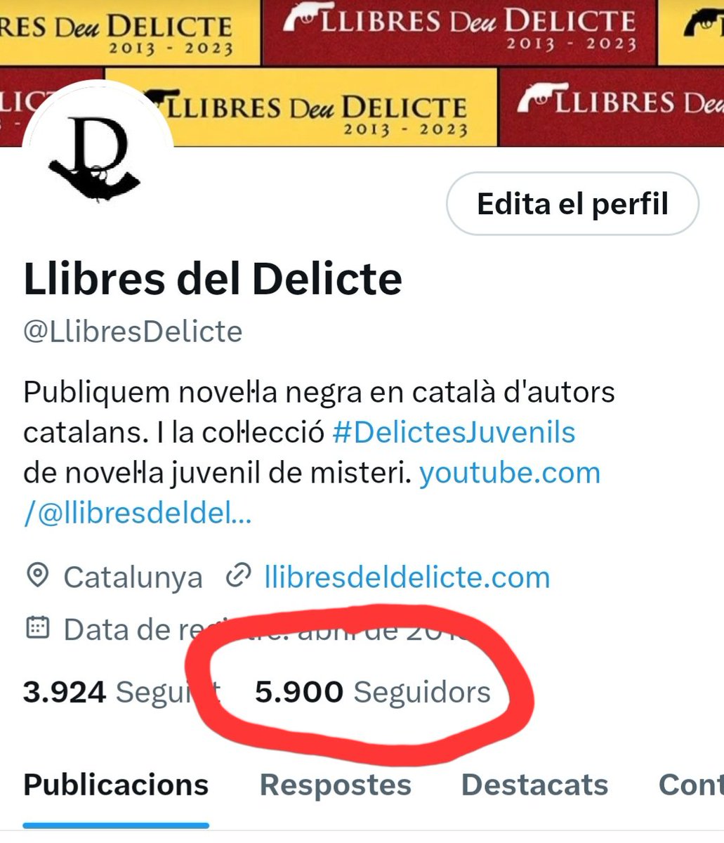 Apostant pel català i pels catalans, publicant només obres originals en català i de gènere, i amb paritat entre escriptores i escriptors, som a 100 seguidors d'arribar-ne als 6000.
Ens ajudeu amb un RT per arribar-hi?