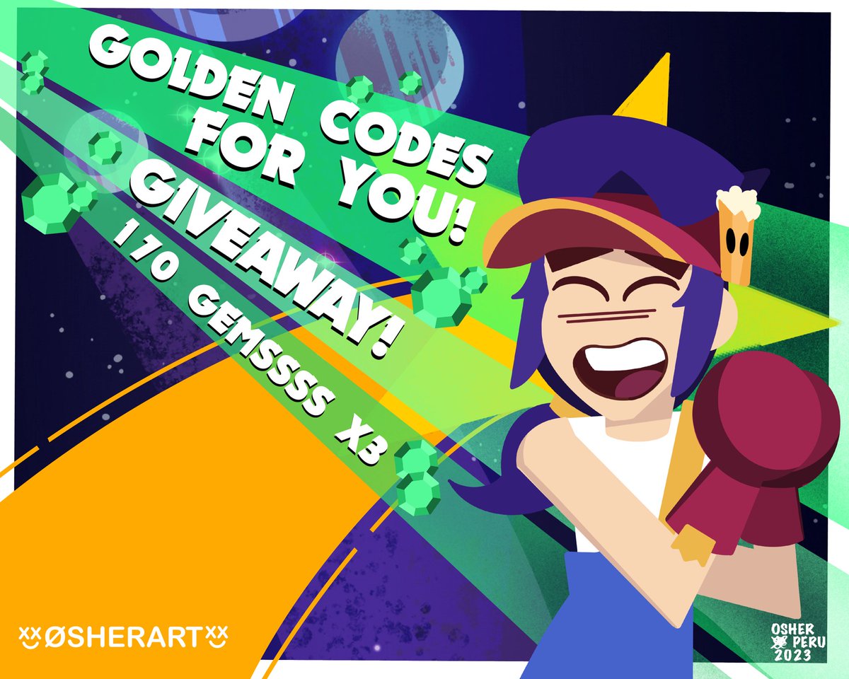 3x 170 GEMS Code GIVEAWAY 😱💫with a chance to get a GOLDEN Code!

To enter 
⭐️Follow <a href="/Osher_art/">×͜×ØSHERART×͜×</a> 
🌟Like this tweet 
💫Retweet 
✨Tag 2 Friends 🫂

Winners will be picked on 17th October!
Good luck my friends💜⭐️🙏🏽
#ShootingStarrDrops #BrawlStars