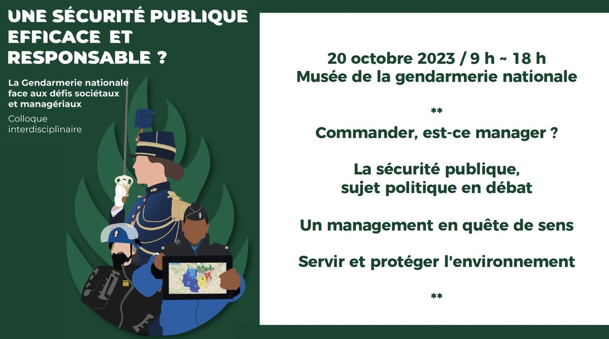 📢 Colloque #Management & #sciencepolitique 

Organisé par @Creogn @IAE_Paris_Est @IEP_UPEC 
+ l'IRG & le Lipha @UPECactus & @UGustaveEiffel 

Avec @c1_eogn @Veolia @OCLAESP @BidouMartin @fabrice_hamelin & d 'autres intervenants
#recherche #gendarmerie
👉 colloque-eogn.sciencesconf.org