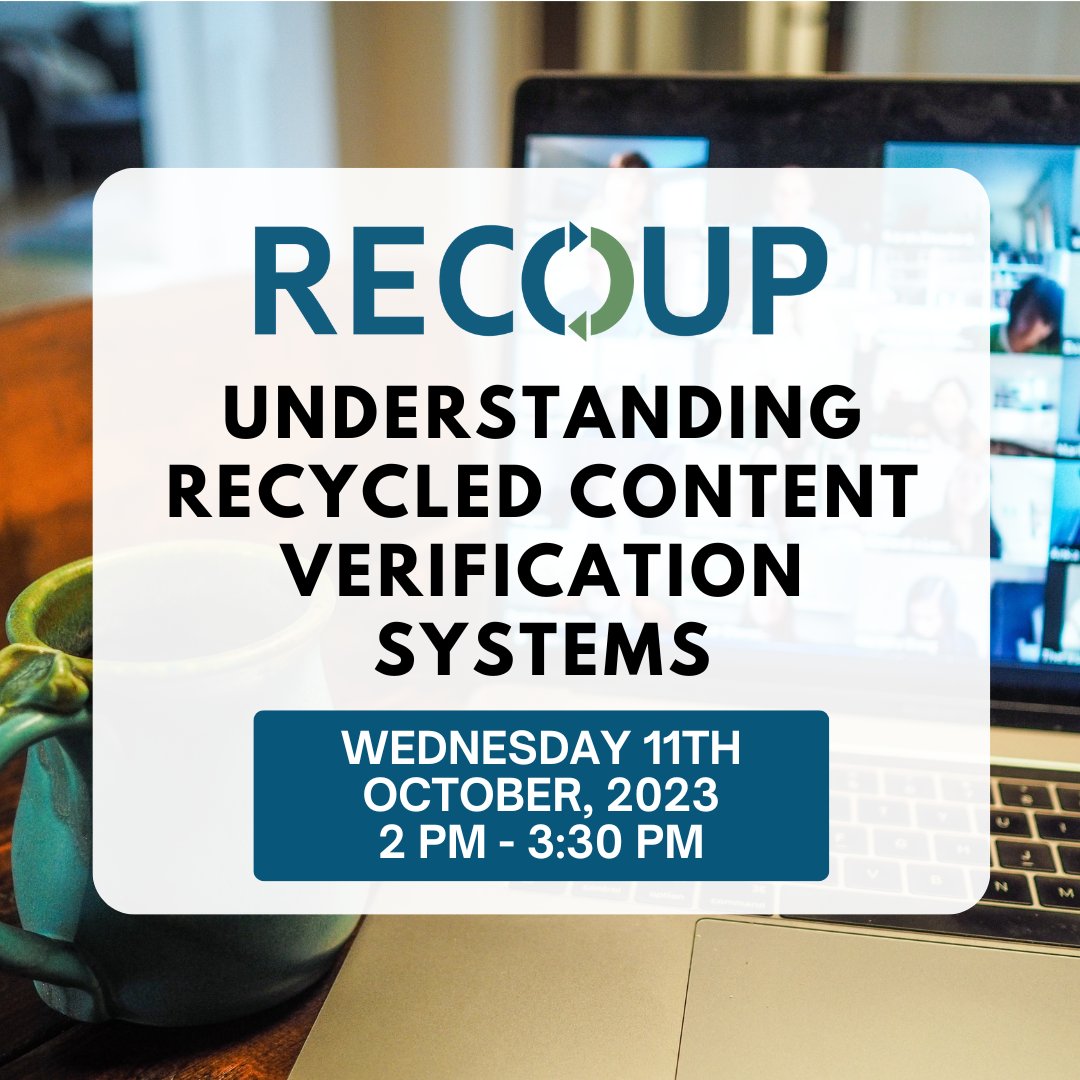 📅 Are you joining the fascinating webinar on Understanding Recycled Content Verification Systems? 
Date: Wednesday 11th October 2023
Time: 2 pm – 3:30 pm
🎫 Book your spot and check out the agenda here: recoup.org/event/understa…

#RECOUPWebinar
