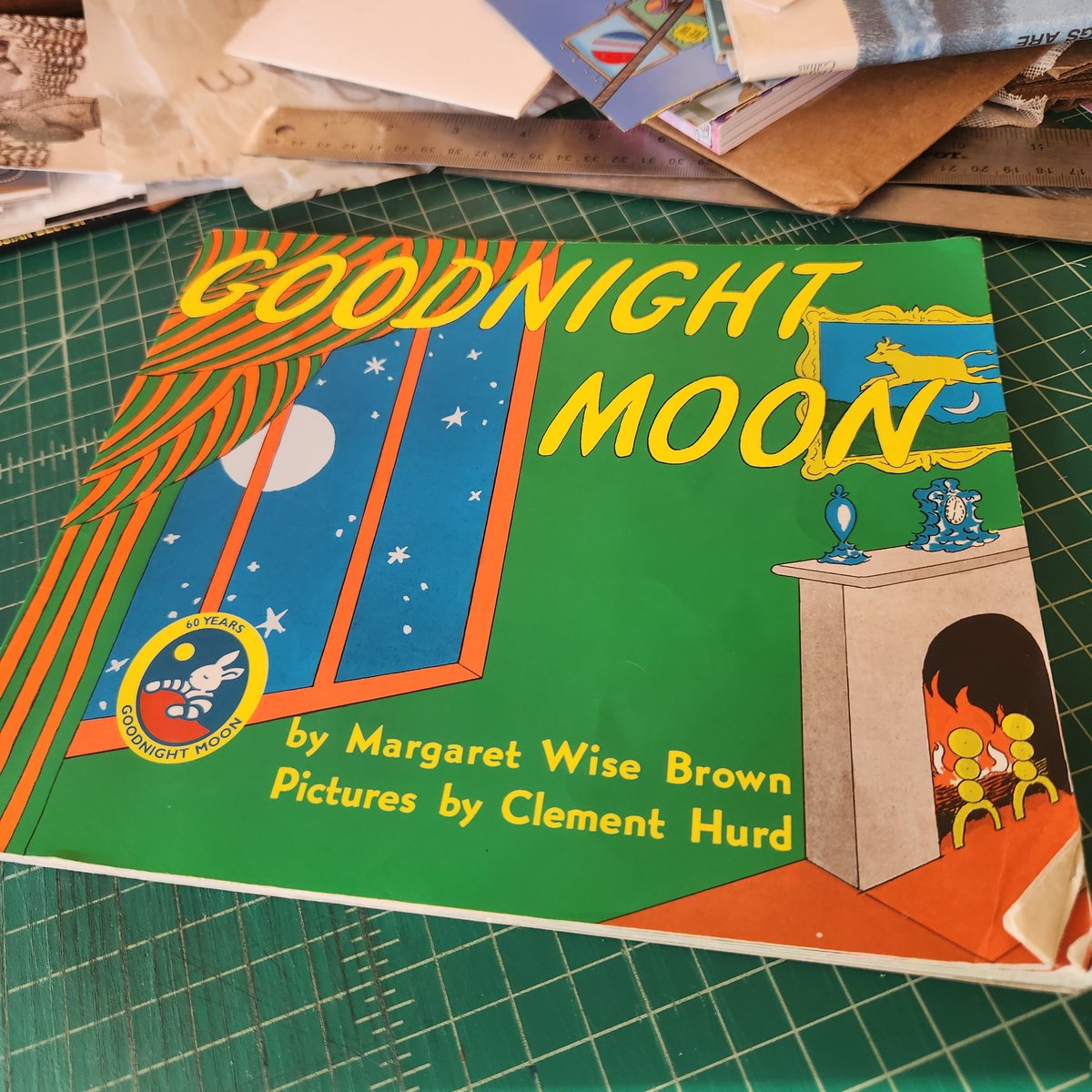 I got two sets of pennants out of Goodnight Moon and made one full banner last night. I'm kind of embarrassed to say I never noticed  before that the pages get darker as the book progresses. #ammaking #kidlit