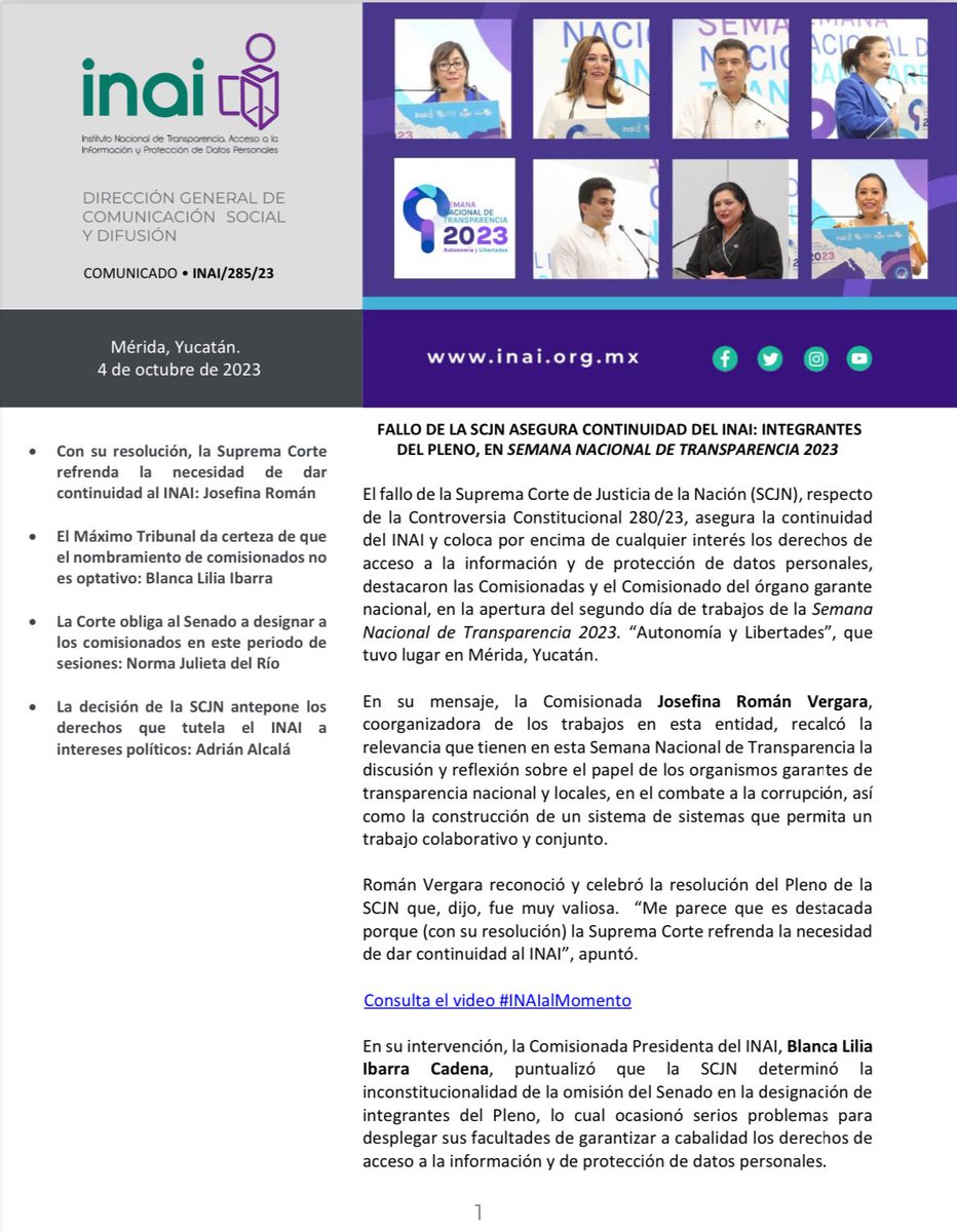 INAImexico's tweet photo. 📄#INAIalMomento

Fallo de la @SCJN asegura continuidad del INAI.

🔗 https://t.co/V1YdR9Y3IZ https://t.co/76QAJNya6T