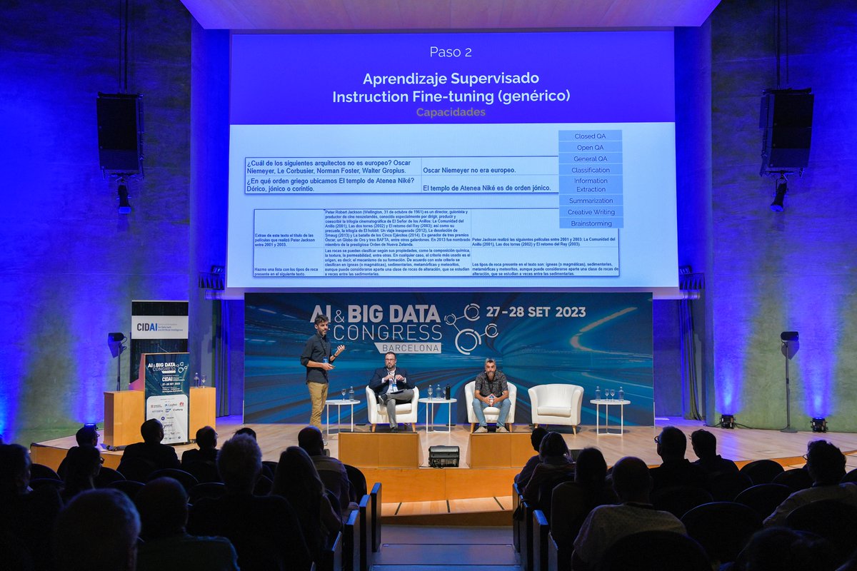 M47Labs's tweet photo. David Sánchez, our CTO, mentions: "LLM's + fine-tuning and business implementations" last week at the #AIBigData23 in Barcelona. Organized  by @CIDAI_eu &amp; @Eurecat_events #generativeAI #chatgpt https://t.co/iQs6GZSVea