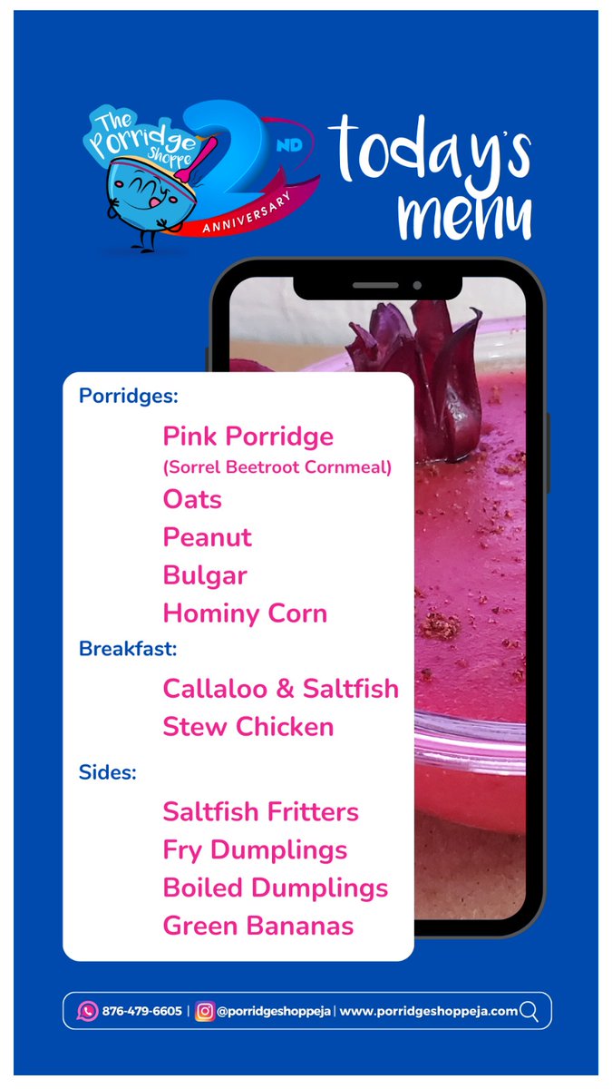 Today's Menu!

Order your pick up now on whatsapp at 876-479-6605.