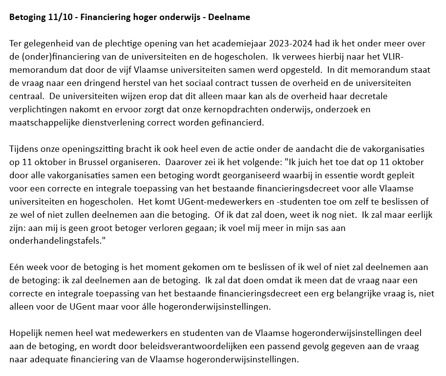 rvdwalle's tweet photo. Omdat ik meen dat de vraag naar een correcte en integrale toepassing van het bestaande financieringsdecreet een erg belangrijke vraag is, niet alleen voor de @UGent maar voor álle hogeronderwijsinstellingen. https://t.co/MqKw88OJPz