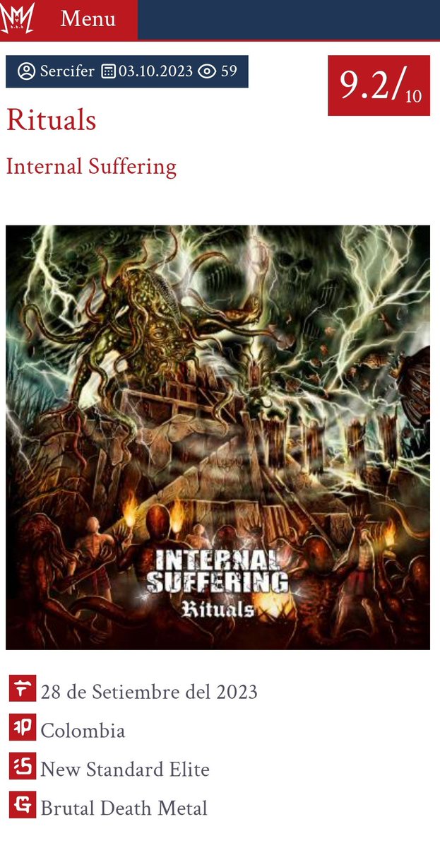 ISuffering's tweet image. Asegúrate de dar un vistazo al último review de nuestro nuevo álbum 'Rituals' por Metallerium online
metallerium.com/internal-suffe…