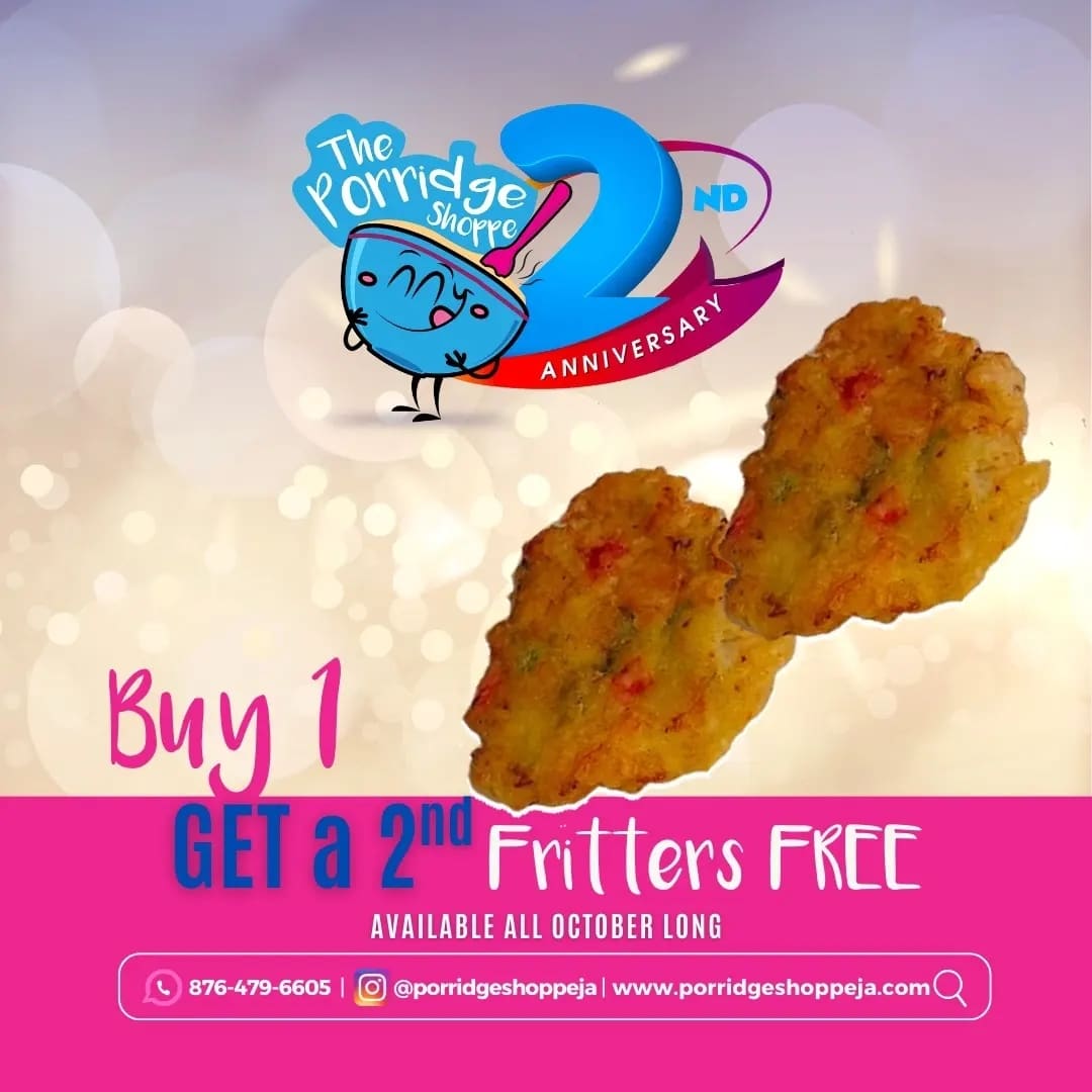 Yes it's true, you're seeing two!!

Buy 1 Get 2 - pay for 1 Fritters and get another free... all month long!!
We are celebrating our 2nd anniversary with your 2nd Fritters or Fry Dumpling for free 🎉🎊🙌🏾

#1PorridgeShoppe #SaltfishFritters #frydumpling #breakfastspot