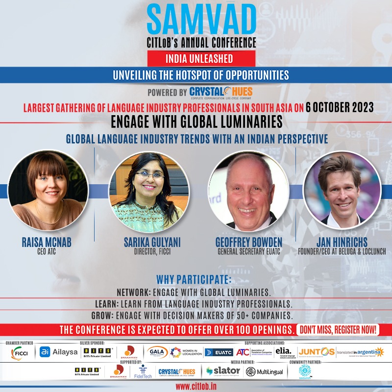 We are thrilled to announce our support and participation in SAMVĀD <a href="/CITLoB_India/">CITLoB:Translation, Interpreting & Localisation</a>. Looking forward to engaging in discussions, insightful sessions, and networking with industry leaders. Let's come together to shape India's future with a multilingual internet.