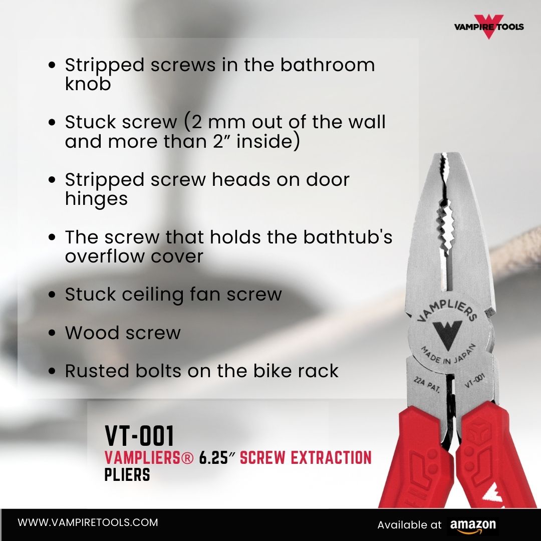 Vampire_Tools's tweet image. Here are some practical uses our Vampliers have been assisting our customers with on their household repair and screw problems!
Amazon storefront: amazon.com/stores/Vampire… 
#diyhomeprojects #householdrepair  #homeimprovement #diyprojects #screwremover #screwfix #Pliers
