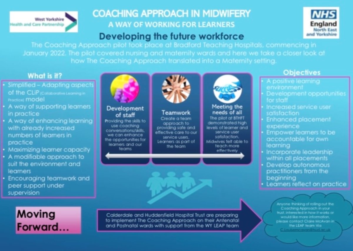 LEAP Project West Yorkshire ICS (@leap_wy) on Twitter photo Have you heard of the Coaching Approach? Piloted by <a href="/clairemc32/">Claire McAvan💙</a> in Midwifery, this model can be adapted for other nursing professions helping maximise learner capacity, encourage teamwork and improve patient experience. Email eele@hud.ac.uk for further information. Have you heard of the Coaching Approach? Piloted by <a href="/clairemc32/">Claire McAvan💙</a> in Midwifery, this model can be adapted for other nursing professions helping maximise learner capacity, encourage teamwork and improve patient experience. Email eele@hud.ac.uk for further information.