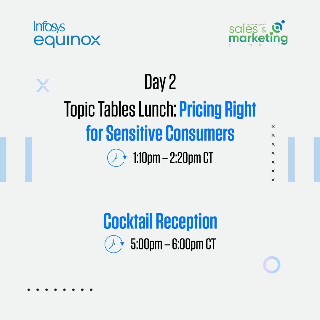 infosysequinox's tweet photo. Join us at the Consumer Goods Sales and Marketing Summit 2023, as we lead multiple engaging sessions aimed at discussing strategies to empower CPG brands to leverage the new metrics of #innovation and redefine success. https://t.co/xE5iPfx33I 

#humancentriccommerce #CGSM2023 https://t.co/7wjNW6j6Xw