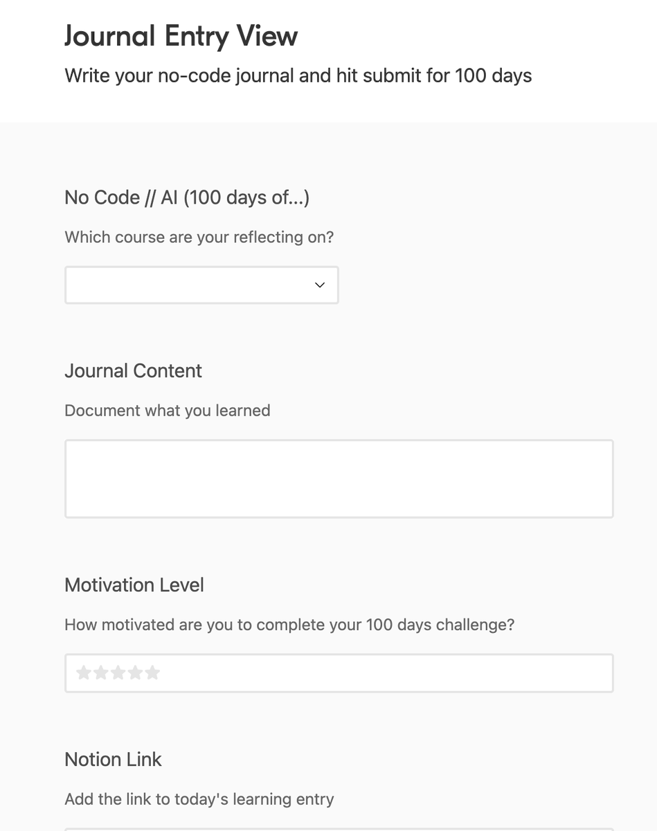 pelby's tweet photo. Day 3 of #100DaysONoCode
I built a simple journal app on @airtable to visualize my no-code habit.
Following proper instructions this time, not just hacking Airtable together, as usual π
Check out my learning journal π https://t.co/csa4NYM7IG