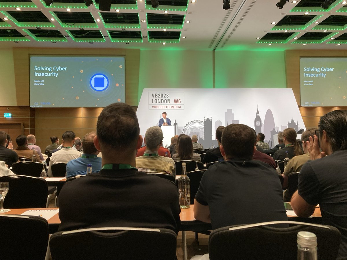 Our own <a href="/mlee_security/">Martin Lee</a> delivering the keynote at <a href="/virusbtn/">Virus Bulletin</a> London #VB2023. You can always keep up with which conferences you can find Talos out by subscribing to the Threat Source newsletter engage2demand.cisco.com/SubscribeTalos…
