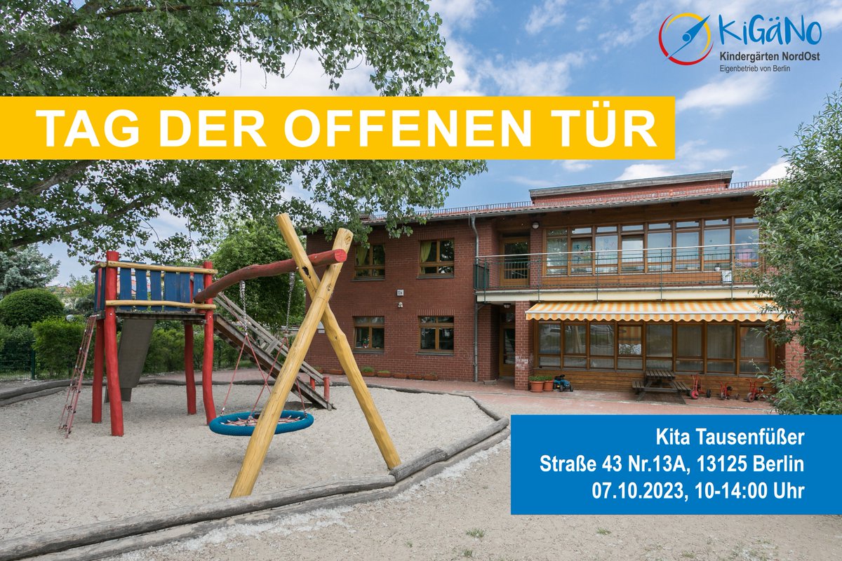 Lernt unsere #Kita in der Straße 43 in #Pankow beim Tag der offenen Tür kennen! Am kommenden Samstag (07.10.) steht  euch das Team Rede und Antwort, also kommt vorbei! Mehr Infos zur Kita  findet ihr hier: kigaeno.de/tausendfuesser. Gerne teilen und weitersagen.😉