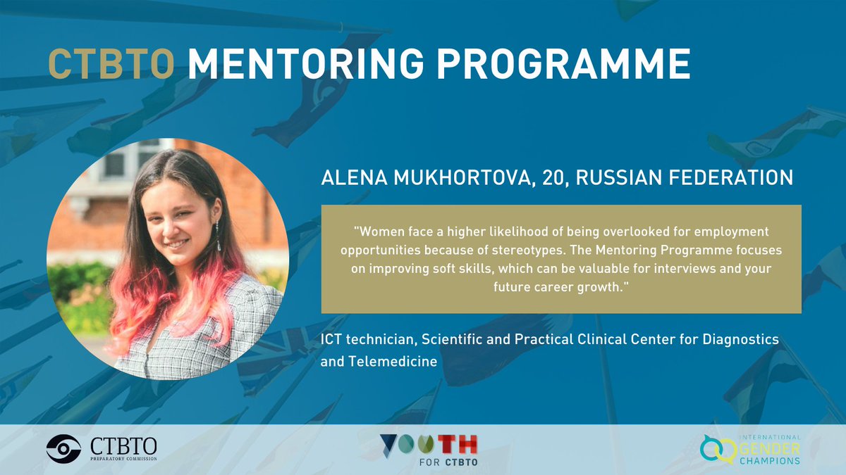 1/2 📚🌱 Learn &amp; Grow: Meet Alena Mukhortova, our mentee of the week. The #CTBTO Mentoring Programme has offered her the chance to dive into our various technical divisions (IMS, IDC &amp; OSI) and grasp the organization's workflow. Curious about our work? tinyurl.com/5hdpc7je