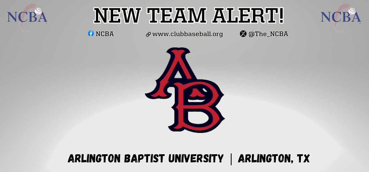 NEW TEAM ALERT! We're excited to announce the latest team to join the NCBA for the upcoming '23/'24 season! Arlington Baptist University | Arlington, TX ABU is entering a 2nd team that'll compete at the Division I level, while their initial team remains in Division II.