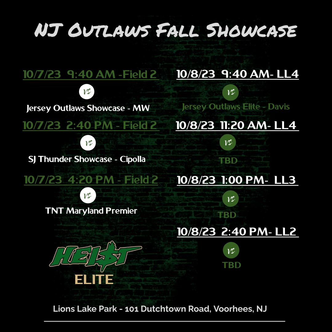 Here’s my schedule for the Outlaws Showcase in Voorhees, NJ!