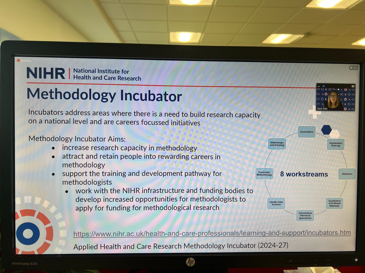 Prof <a href="/clare_jinks/">Prof Clare Jinks</a> highlighting the aims of the <a href="/Methodology_Inc/">The Methodology Incubator</a> and the 8 workstreams at the beginning of the <a href="/QHRGroup/">Qualitative Health Research Group</a> Impact webinar
