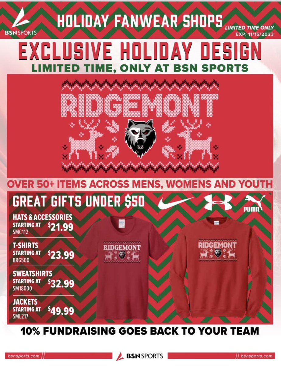 Yes, it’s already that time of year!

The holidays are just around the corner, so now is a great time to get that Holiday Fan Wear shop up and running, so all can show their support for your school. 
Contact your sales pro today and watch your school spirit take off 🛷