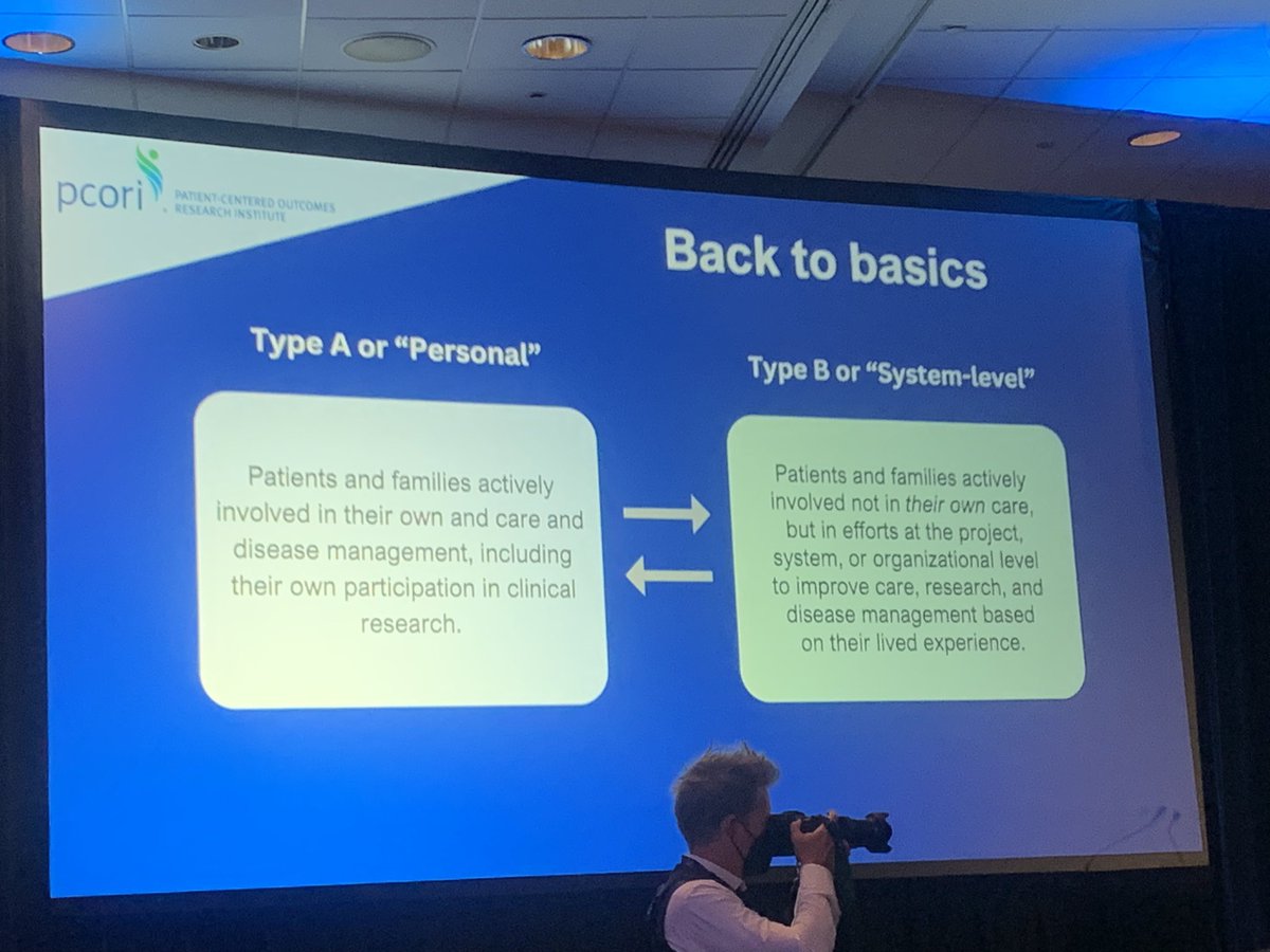 Suz Schrandt outlines her insights on the two “types of patient engagement”.

Type A is personal engagement = “How am I managing my engagement with my diagnosis, condition, shared decision making.”

Type B “system level” patient engagement = “how am I using my personal experience