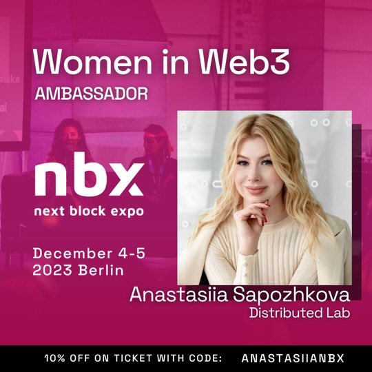 AN_mew's tweet photo. I'm proud to be Women in Web3 Ambassador at @nextblockexpo! It's incredibly heartening to witness the growing presence of talented women in the Web3 space. Your passion and dedication are truly inspiring. 
Thanks @AnnaWebernbx 
#nextblockexpo #nbx https://t.co/EaDVqKKMFj
