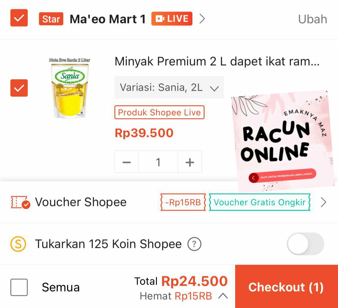 PizaCoklat's tweet photo. Sania Minyak Goreng 2L cuma *24rb* ✨

Ambil produk dilive..
Bandung dan sekitar

 https://t.co/r4Gt7k5foz

Honda
#TikTokshop https://t.co/0MssrvB04H