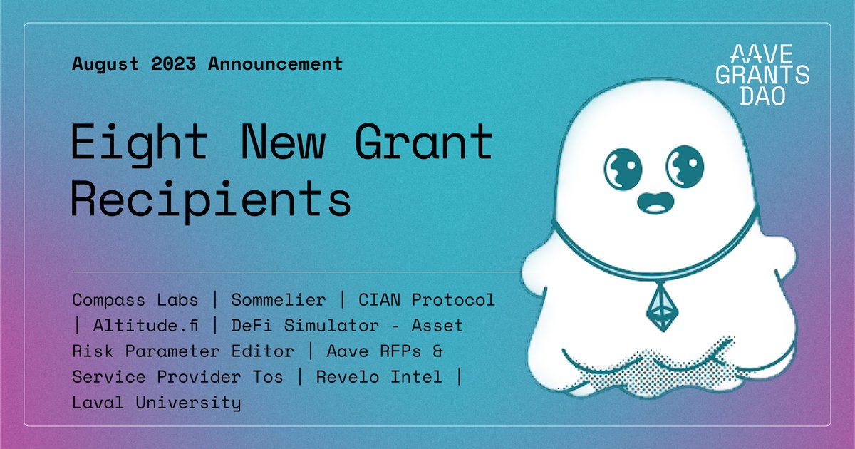 Congratulations to the 8️⃣ new Aave Grants awarded during August! These teams are building a range of unique projects that are all centered around @AaveAave or accelerating @GHOAave adoption in some way. Let's dive into a thread and learn more about them: 👇🤿🧵