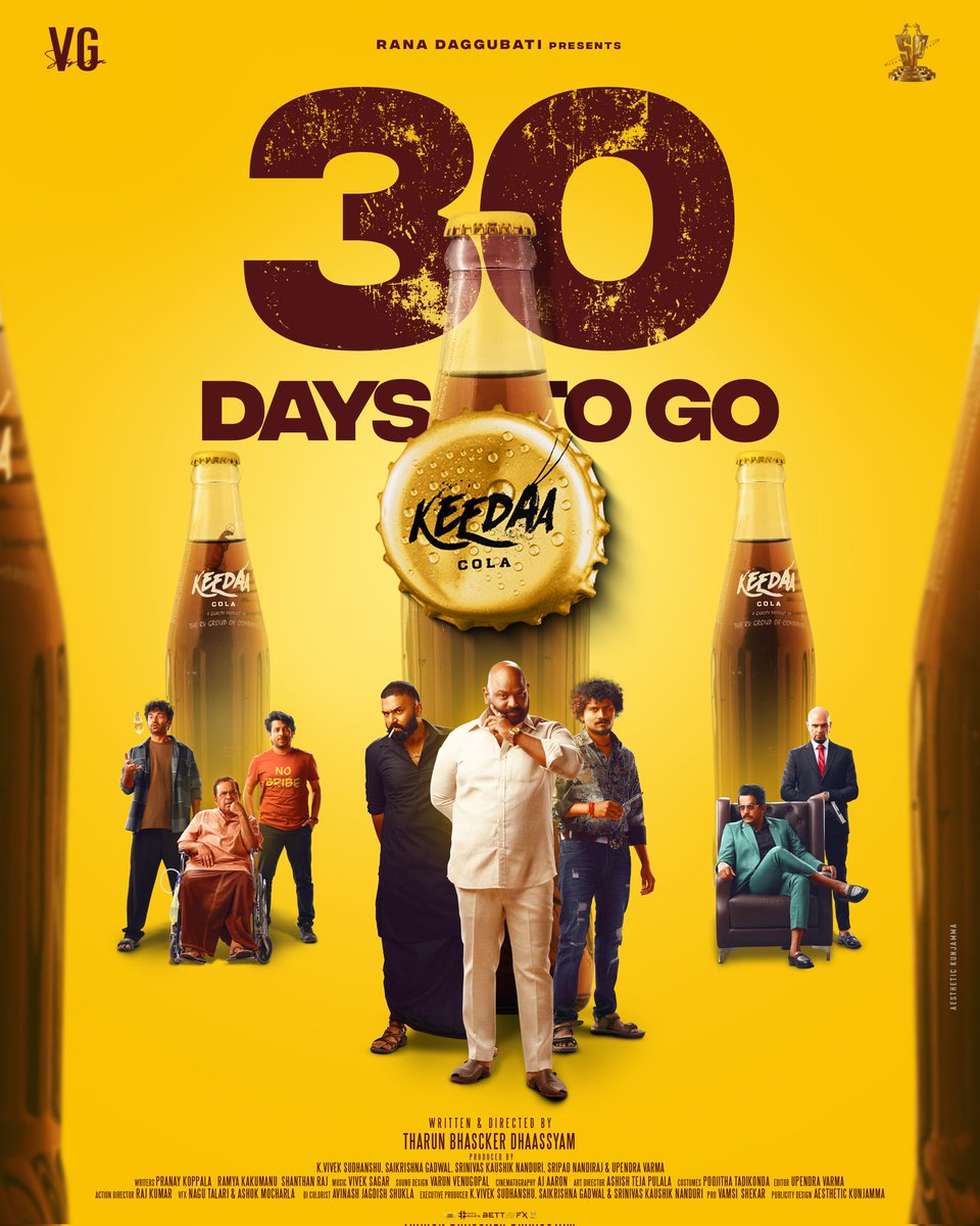 Get ready to sip on #KeedaaCola in just 30 days! VG Sainma brings the fizz with #KeedaaColaCountdown! Hold onto your cola! @TharunBhascker’s Keedaa Cola is just 30 days away and it’s going to be cinematic fizz-fest you won’t want to miss!