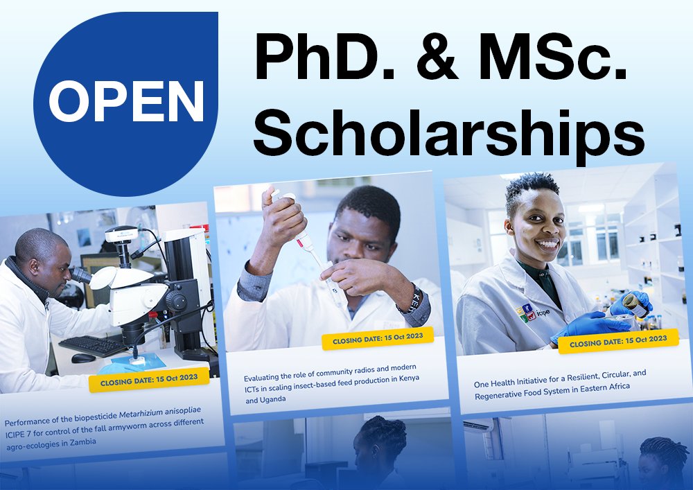 icipe's tweet photo. Application deadline for @icipe #scholarship opportunity for masters, Ph.D. and postdoctoral levels in arthropod-related #sciences is 15 October 2023.

Apply now! https://t.co/lJdezRQ2g7
#scholarships https://t.co/QlwdRZyui3