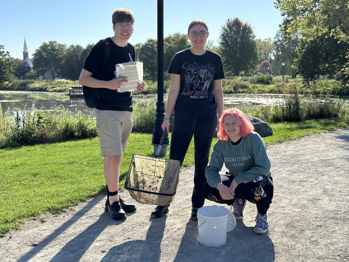 WNScience's tweet image. AP Environmental Science took a walking field trip to Northside Pond to take a sample of aquatic life for a water quality index.
