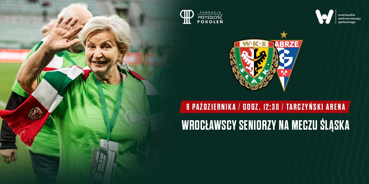 Zachęcamy do zapoznania się z komunikatem prasowym <a href="/SlaskWroclawPl/">Śląsk Wrocław</a>, w sprawie inicjatywy <a href="/FPPokolen/">Fundacja Przyszłość Pokoleń</a>  związanej  z obchodami tegorocznego Międzynarodowego Dnia Osób Starszych 🥳

Więcej informacji 📷bit.ly/SeniorzyWKS